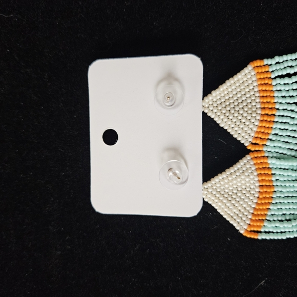 NWT - Elegant Beaded Fringe Earrings - Turquoise, Orange, and Cream - Picture 6 of 7